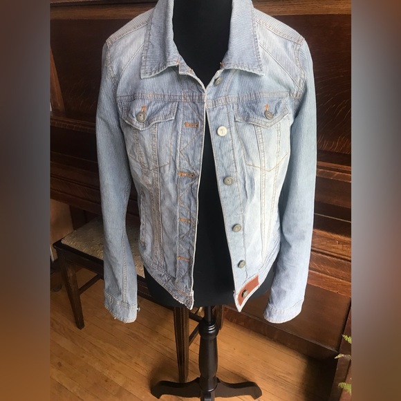 Anthropologie Pilcro Classic Denim Railroad Stripe Jacket - Picture 2 of 9